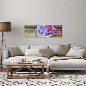 Obraz - fialová rastlinka (s hodinami) (90x30 cm)