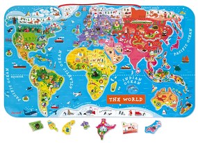 Magnetická mapa sveta Janod na zavesenie anglická verzia od 5 rokov puzzle 92 magnetov