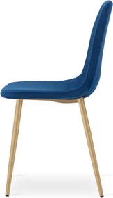 Set dvoch jedálenských stoličiek PADVA zamatové modré / hnedé nohy (2 ks)