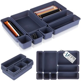 VILDE Súprava 8 kusov organizérov do zásuvky, antracitová, MODULAR 31 cm x 46 cm x 4,5 cm