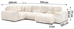 Krémová menčestrová rohová pohovka (ľavý roh/do tvaru "U") Justin – Ropez