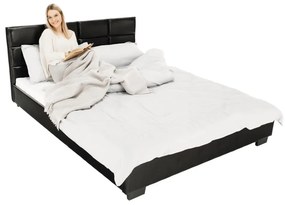 Tempo Kondela Manželská posteľ s roštom, 160x200, čierna ekokoža, MIKEL