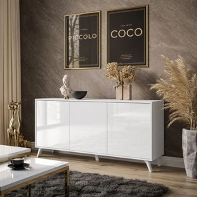 KOMODA ALWIN BIELA VYSOKÝ LESK 153cm BIELE NOŽIČKY