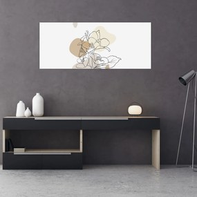 Obraz - Béžové kvety s motýľom N⁰1 (120x50 cm)