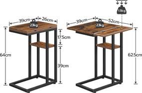 Rozkladací odkladací stolík Vasagle Bromy 26/52 cm hnedý/čierny