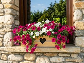 AMADEA Drevený kvetináč so srdiečkom prírodný, vo vnútri s čiernou fóliou, 62x21,5x17cm, český výrobok