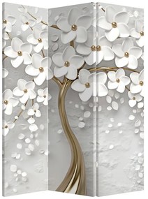 Paraván - Biely strom s kvetinami (135 x 180 cm)