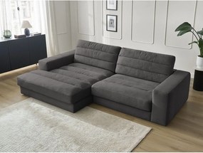 Antracitová zamatová rohová pohovka (ľavý roh/s leňoškou) Sierra – Bobochic Paris