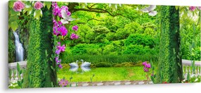 Obraz - Čarovná záhrada s labuťami (120x50 cm)