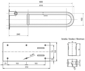 Nástenné madlo do kúpeľne z nehrdzavejúcej ocele 62 cm Handicap – Sapho