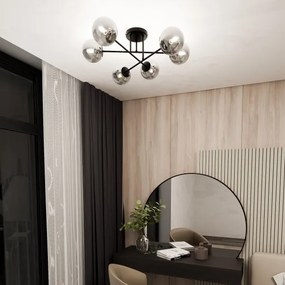 Luster na tyči ROMA 6xE14/10W/230V čierna/dymová