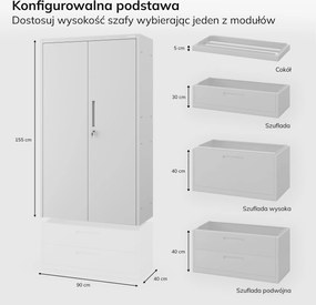 Modulárna kovová multifunkčná skriňa s dvoma zásuvkami sivá MEGAN 1950 x 900 x 400 mm