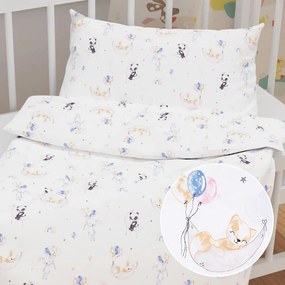 Biante Detské bavlnené posteľné obliečky do postieľky Sandra SA-374 Pandy líšky a zajačiky s balónikmi Do postieľky 90x130 a 40x60 cm