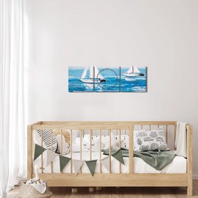 Obraz - Maľba jachty na mori (s hodinami) (90x30 cm)