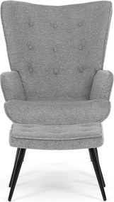 Relaxačné kreslo ušiak s taburetom ROYAL II — kov, látka, sivá