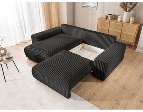 Tmavosivá menčestrová rozkladacia/s úložným priestorom rohová pohovka (ľavý roh) Sarina – Ropez