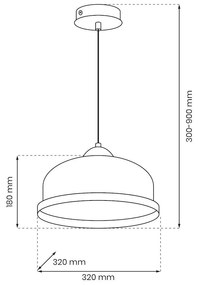Závesné svietidlo Studio, 1x drevené/biele kovové tienidlo, (fi 32cm), w/br