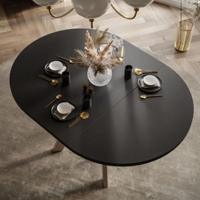 OKRÚHLY ROZKLADACÍ JEDÁLENSKÝ STÔL EWALD ČIERNY MATNÝ + KAŠMÍROVÉ NOHY 100/140 cm