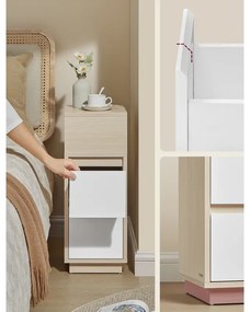 Úzky nočný stolík so zásuvkami, bielený dub