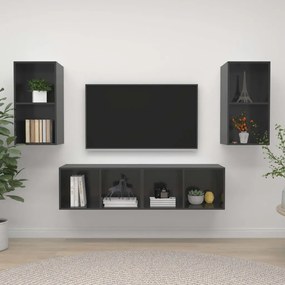Nástenné TV skrinky 4 ks lesklé sivé drevotrieska