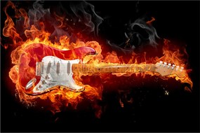 Obraz - Gitara v plameňoch (90x60 cm)