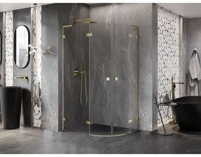 Mexen Lunar, L polkruhový sprchový kút naklápací doľava 90 x 80 cm, 8mm číre sklo, zlatý profil, 833L-090L-080P-50-00