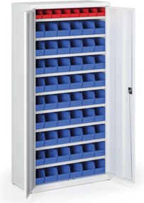 Skriňa s plastovými boxami BASIC - 1800 x 400 x 920 mm, 8xA/54xB, sivá/sivé dvere