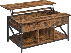 Konferenčný stolík, s otvárateľným priestorom, 60 x 100 x (48-62) cm, rustikálny hnedý