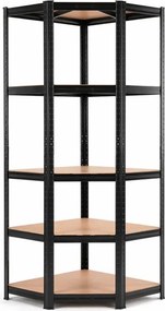 Regál 180x90x40 cm rohový lakovaný 5-polícový, nosnosť 875 kg - čierny