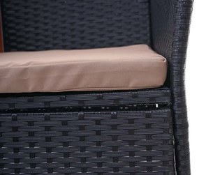 Záhradná lavica so stolíkom E24 - umelý ratan, 132cm - Čierna, sedáky krémová