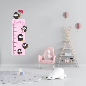 PIPPER. Textilná nálepka na stenu "Detský meter s menom - Tučniaky"