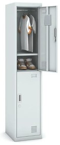 Šatníková skrinka s úložnými boxami, 2 boxy, 1800 x 380 x 450 mm, cylindrický zámok, sivá/tmavosivá