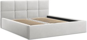 Svetlosivá zamatová čalúnená dvojlôžková posteľ s úložným priestorom s roštom 140x200 cm Hiko – Makamii