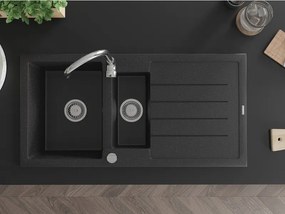 Mexen Andres - granitový drez 100,0x50,0cm, 1,5-komorový, čierna-strieborná, 6515101510-73
