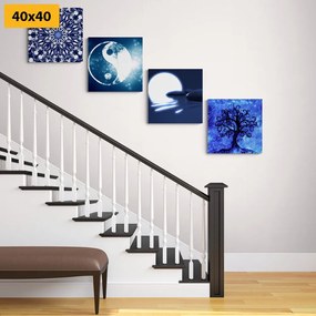 Set obrazov harmónia na modrom pozadí