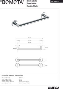 Bemeta Design OMEGA: Držiak uterákov, 450 mm - 104204022