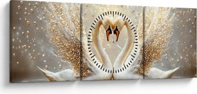 Obraz - Zlaté labute (s hodinami) (90x30 cm)