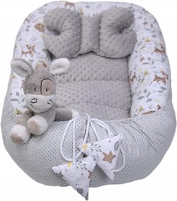 Obojstranné hniezdočko (kokon) pre bábätko - BABYMAM PREMIUM set 7v1 - Srnček a priatelia so šedou minky