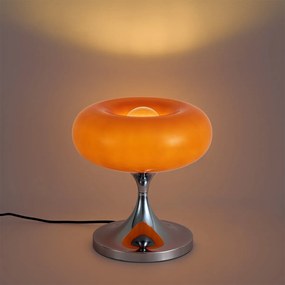 Retro stolná lampa chróm s oranžovým skleneným tienidlom 31cm - Glaze