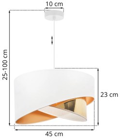 Závesné svietidlo Asti Duo2, 1x PVC/biele textilné tienidlo, (fi 45cm), g, w