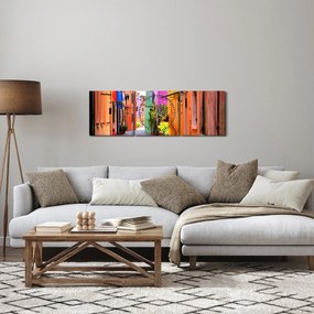 Obraz - Farebné domy v Burane, Benátky (s hodinami) (90x30 cm)