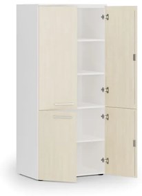 Kancelárska policová skriňa PRIMO WHITE, polené dvere, 1781 x 800 x 500 mm, biela/breza