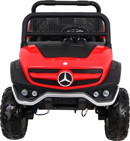 Ramiz Mercedes Benz Unimog pre deti Červený + 4x4 + diaľkové ovládanie + nosič batožiny + pomalý štart + MP3 LED