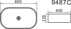 Erga Emmeline, umývadlo na dosku 600x400x135 mm, biela lesklá, ERG-V03-9487C-WH