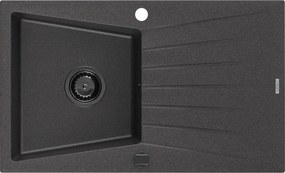 Mexen Cesar, granitový drez 775x470x190 mm, 1-komorový, čierna škvrnitá s čiernym sifónom, 6514771010-76-B