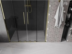 Mexen Velar Duo, posuvné sprchové dvere do otvoru 150 cm, 8mm šedé sklo, zlatá lesklá, 871-150-000-42-50