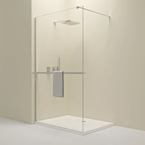 Erga Paris, sprchová zástena Walk-In 70x200 cm s poličkou a vešiakom na uteráky, 8mm číre sklo, chrómový profil, ERG-V02-PARIS-070x200-CL-CR-BAR