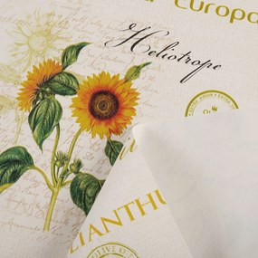 PVC obrus Slnečnice levandule a olivy na krémovom PV-155 - metráž š. 140 cm