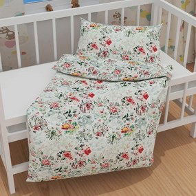 Biante Detské bavlnené posteľné obliečky do postieľky Sandra SA-415 Kvety na mintovom hexagóne Do postieľky 100x135 a 40x60 cm