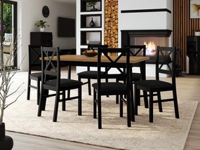 Stôl so 6 stoličkami - AL43, Morenie: dub grandson - L, Poťahové látky: Hygge D20, Farby nožičiek: biela